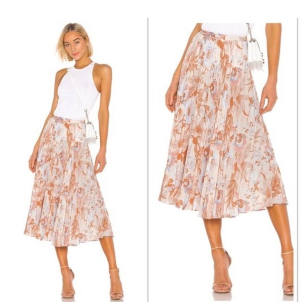 Vince Marine Pleated Floral Midi‎ Skirt